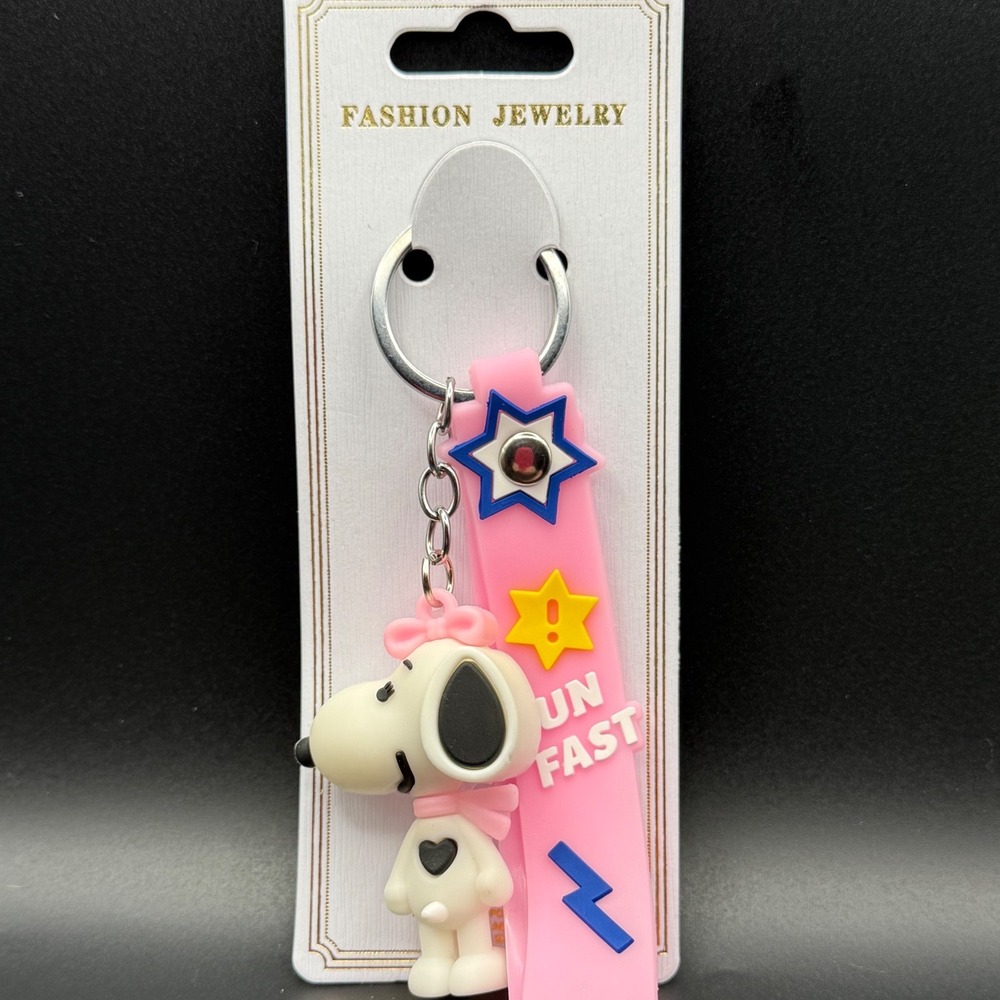 Snoopy Dog Keychain Pink Ribbon Star Blue Lightning Bolt Run Fast Accessory
